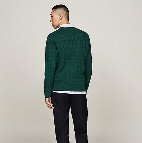 Mens Tommy Hilfiger cable knit crewneck sweater - Picture 10 of 11